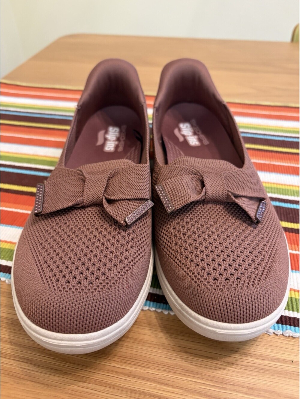 Skechers 8.5 Women’s Hands Free Slip-Ons Gemma Brown Knit Arch Fit Inspire